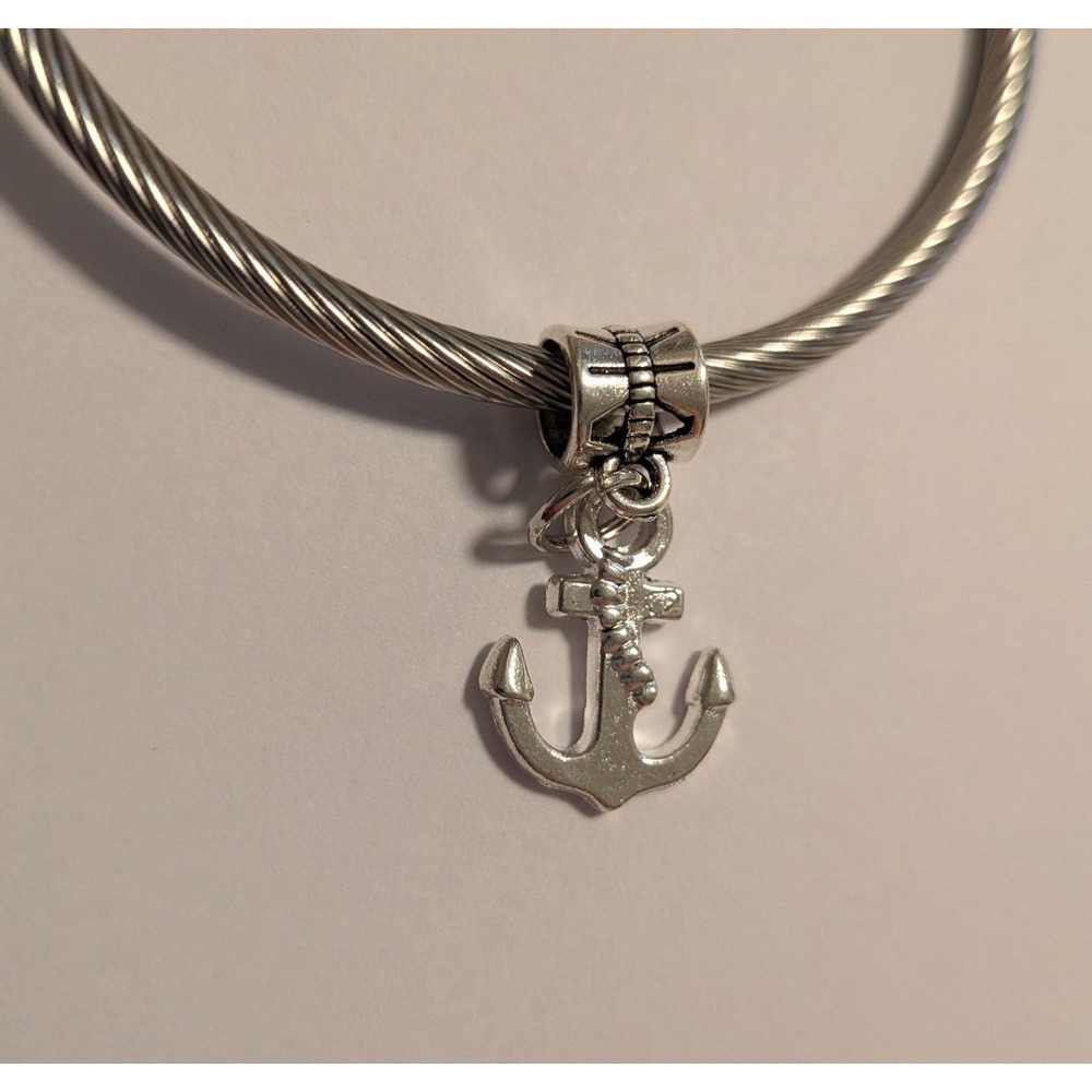 Silver Tone Nautical Anchor Rope Cable Wire Bangle Bracelet Maritime Jewelry